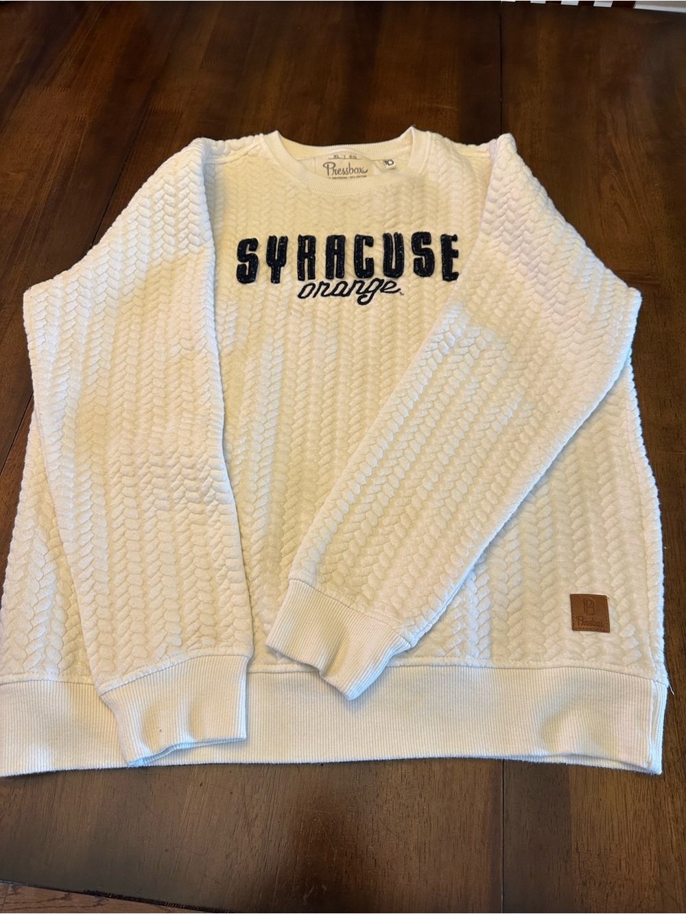 Pressbox White Cable-Knit Syracuse Crewneck Sweater